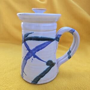 Handmade Studio Pottery Mug w/ Unique Two-Sided Lid Signed Thorpe